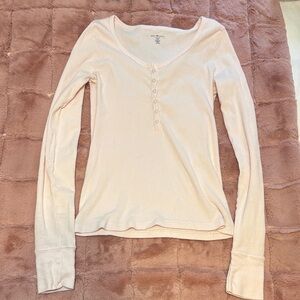 Brandy Melville Light Pink Ribbed Long-Sleeve Henley